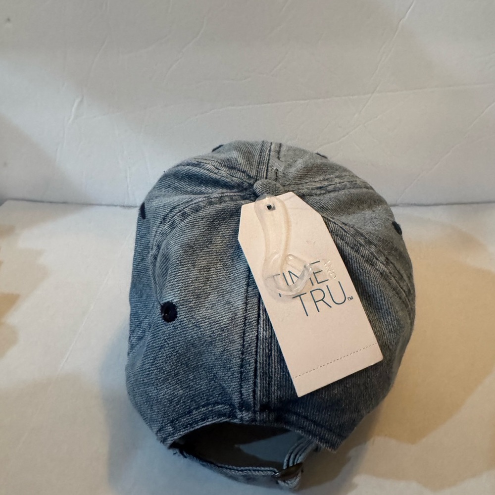 Time and Tru Women's Washed Denim Wander Lust Baseball Hat - Picture 4 of 9
